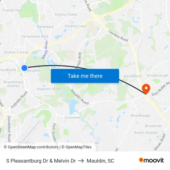 S Pleasantburg Dr & Melvin Dr to Mauldin, SC map