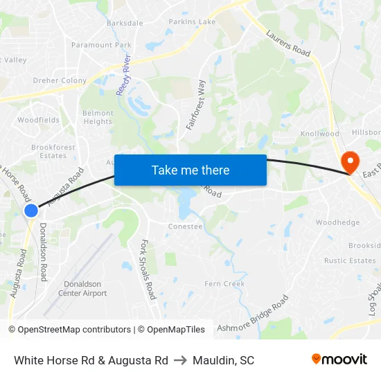 White Horse Rd & Augusta Rd to Mauldin, SC map