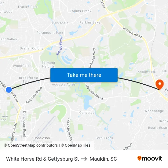 White Horse Rd & Gettysburg St to Mauldin, SC map