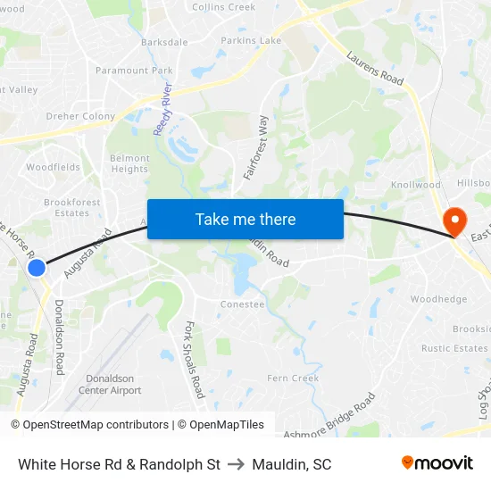 White Horse Rd & Randolph St to Mauldin, SC map