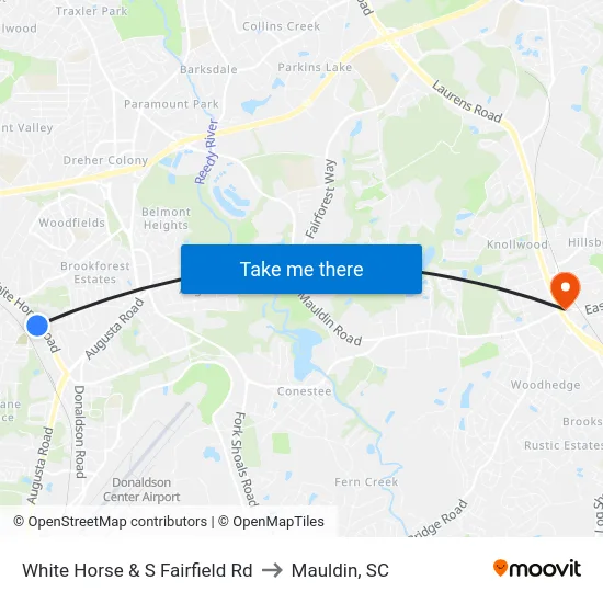 White Horse & S Fairfield Rd to Mauldin, SC map