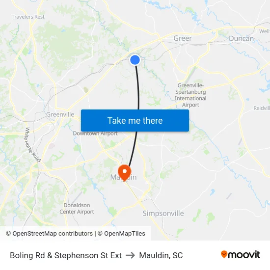 Boling Rd & Stephenson St Ext to Mauldin, SC map