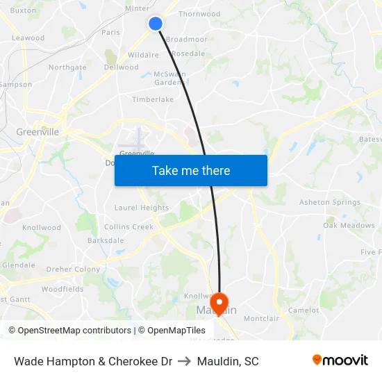 Wade Hampton & Cherokee Dr to Mauldin, SC map