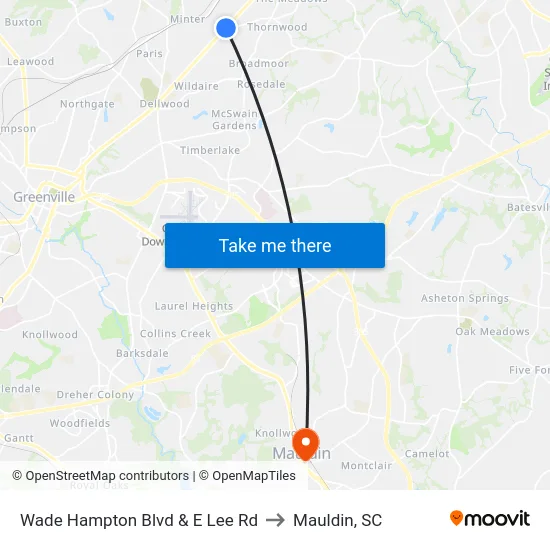 Wade Hampton Blvd & E Lee Rd to Mauldin, SC map