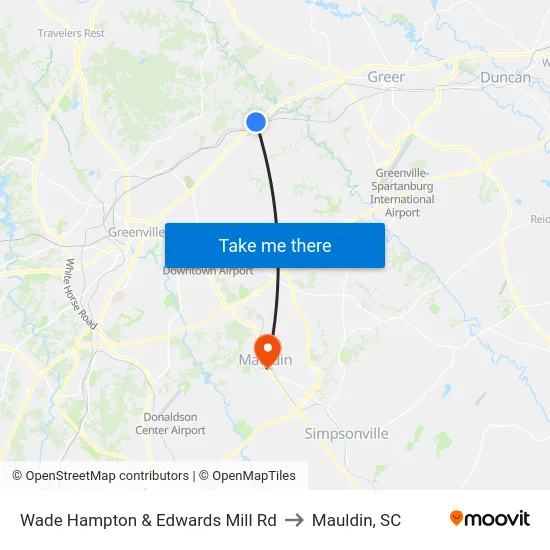 Wade Hampton & Edwards Mill Rd to Mauldin, SC map