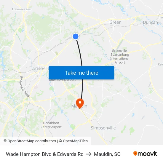 Wade Hampton Blvd & Edwards Rd to Mauldin, SC map