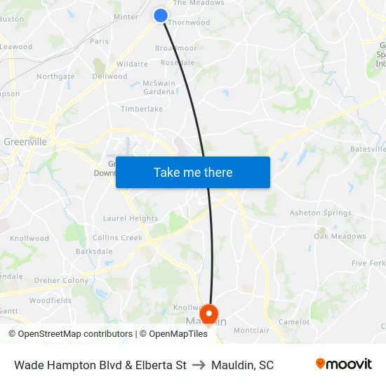 Wade Hampton Blvd & Elberta St to Mauldin, SC map
