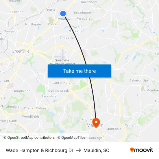 Wade Hampton & Richbourg Dr to Mauldin, SC map