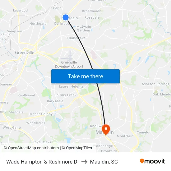Wade Hampton & Rushmore Dr to Mauldin, SC map