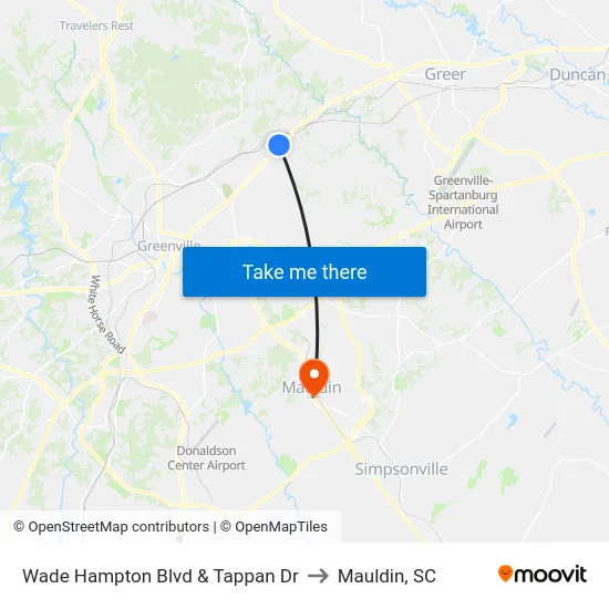Wade Hampton Blvd & Tappan Dr to Mauldin, SC map
