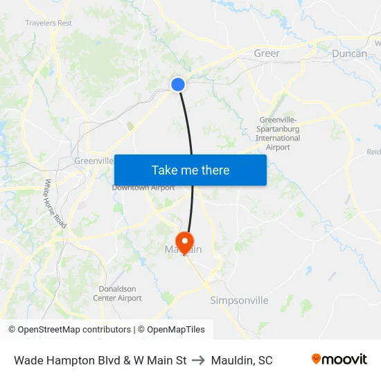 Wade Hampton Blvd & W Main St to Mauldin, SC map