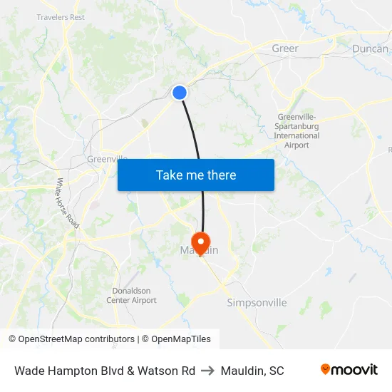 Wade Hampton Blvd & Watson Rd to Mauldin, SC map