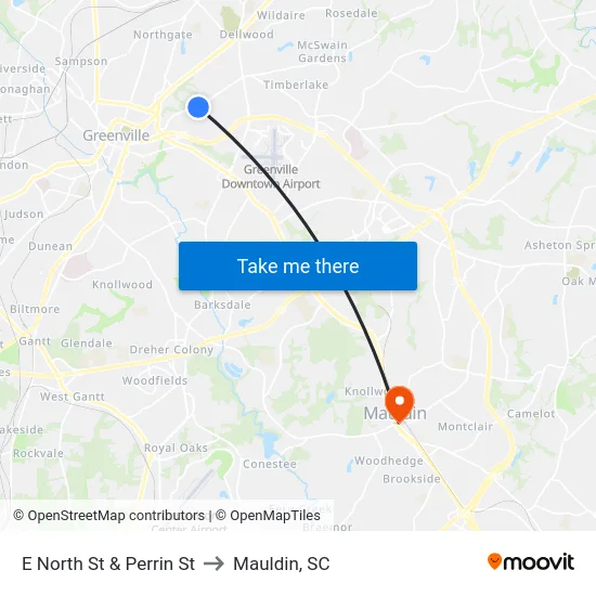 E North St & Perrin St to Mauldin, SC map