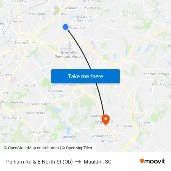 Pelham Rd & E North St (Ob) to Mauldin, SC map