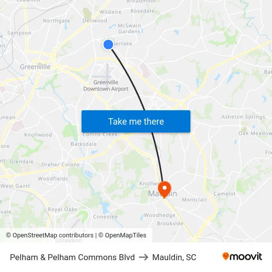 Pelham & Pelham Commons Blvd to Mauldin, SC map
