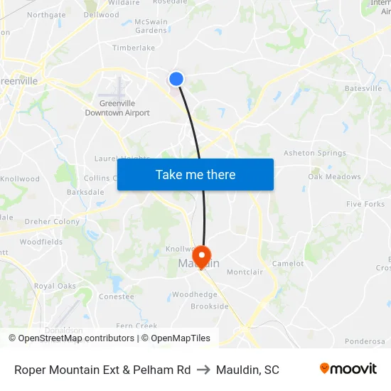 Roper Mountain Ext & Pelham Rd to Mauldin, SC map