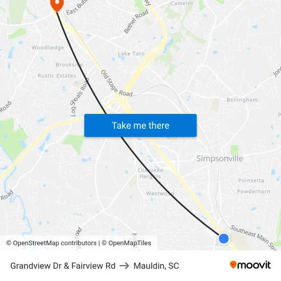 Grandview Dr & Fairview Rd to Mauldin, SC map