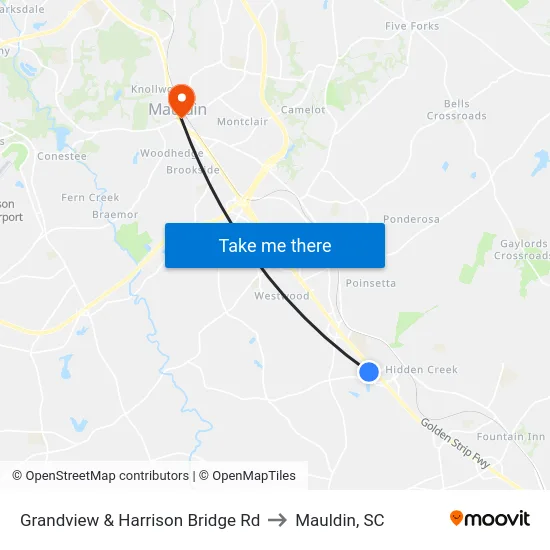 Grandview & Harrison Bridge Rd to Mauldin, SC map
