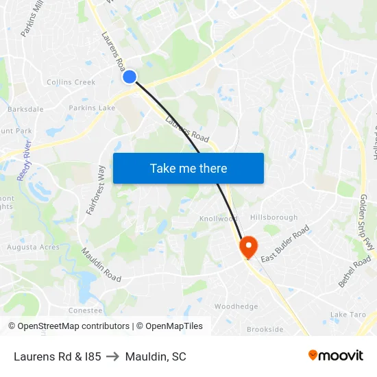 Laurens Rd & I85 to Mauldin, SC map