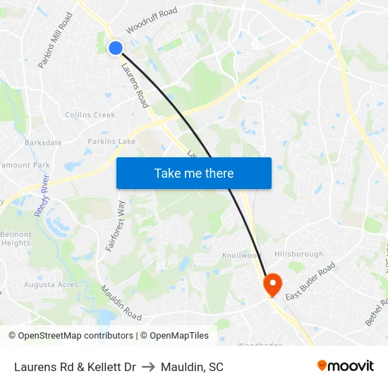 Laurens Rd & Kellett Dr to Mauldin, SC map