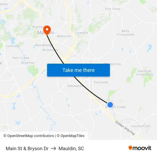 Main St & Bryson Dr to Mauldin, SC map