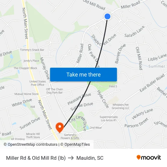 Miller Rd & Old Mill Rd (Ib) to Mauldin, SC map