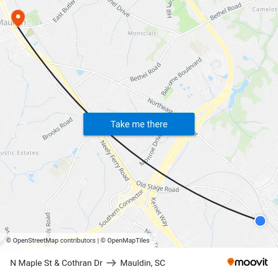 N Maple St & Cothran Dr to Mauldin, SC map