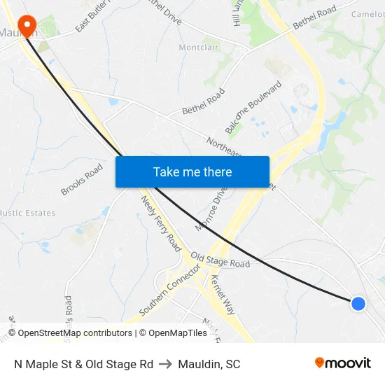 N Maple St & Old Stage Rd to Mauldin, SC map