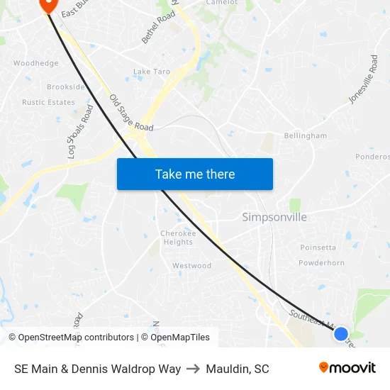 SE Main & Dennis Waldrop Way to Mauldin, SC map