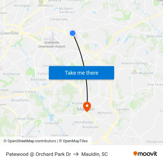 Patewood @ Orchard Park Dr to Mauldin, SC map
