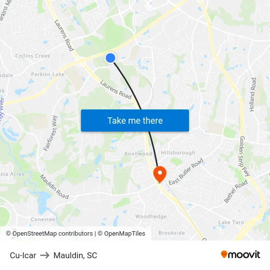 Cu-Icar to Mauldin, SC map