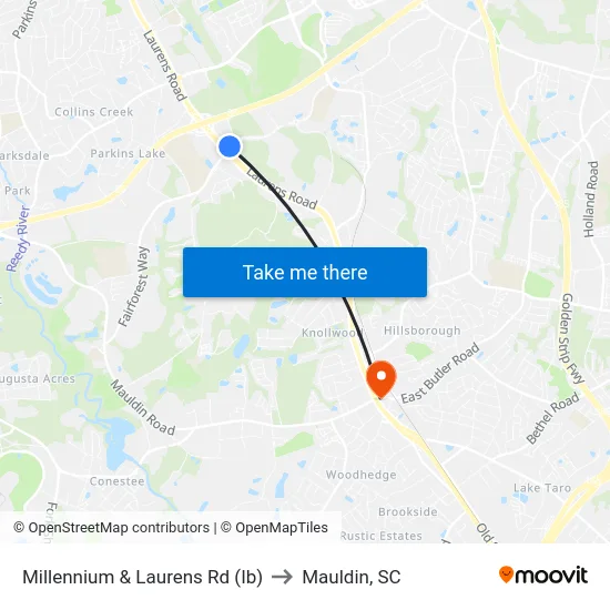Millennium & Laurens Rd (Ib) to Mauldin, SC map