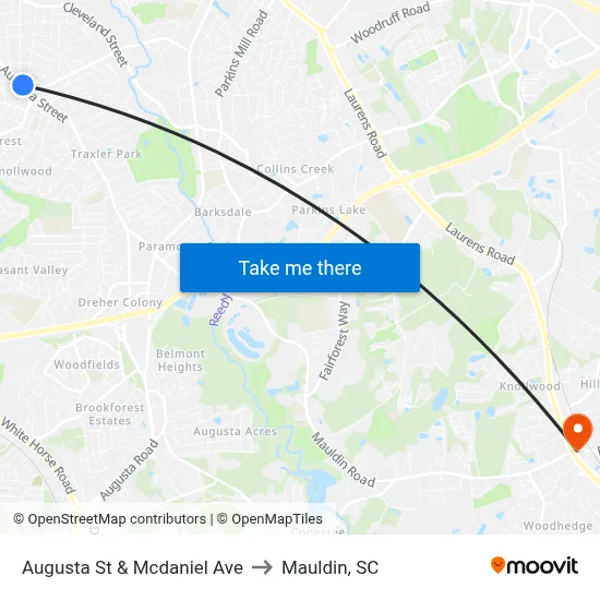 Augusta St & Mcdaniel Ave to Mauldin, SC map