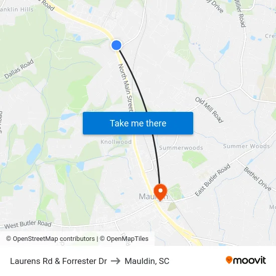 Laurens Rd & Forrester Dr to Mauldin, SC map