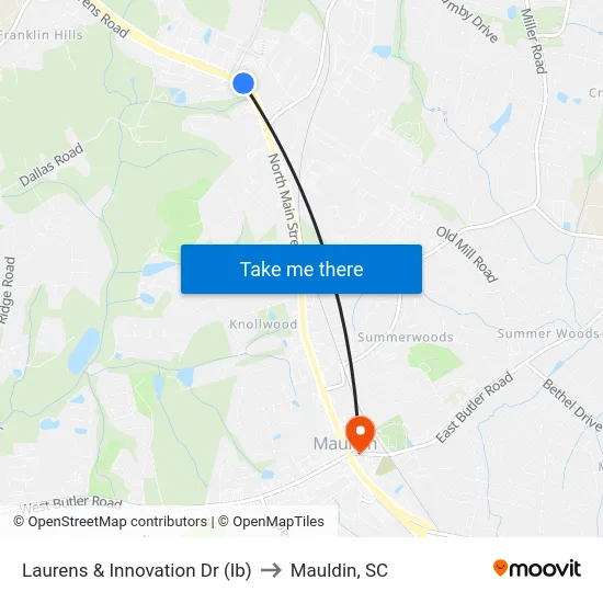 Laurens & Innovation Dr (Ib) to Mauldin, SC map