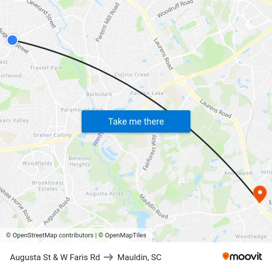 Augusta St & W Faris Rd to Mauldin, SC map
