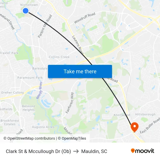 Clark St & Mccullough Dr (Ob) to Mauldin, SC map