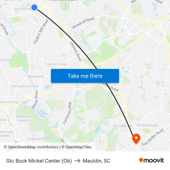 Gtc Buck Mickel Center (Ob) to Mauldin, SC map