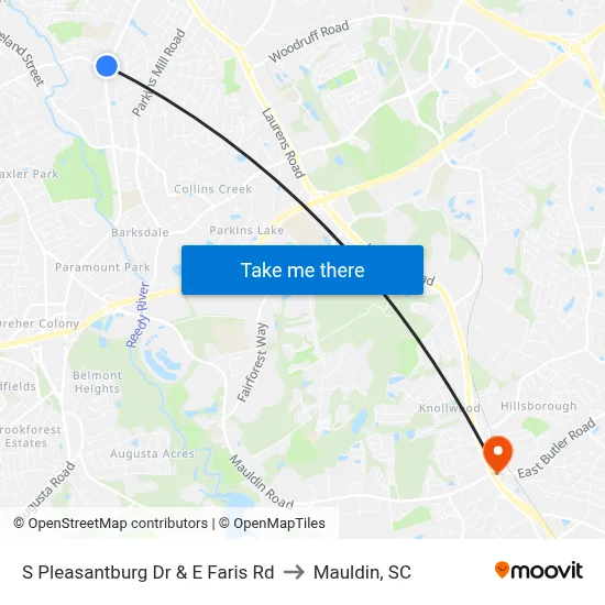 S Pleasantburg Dr & E Faris Rd to Mauldin, SC map