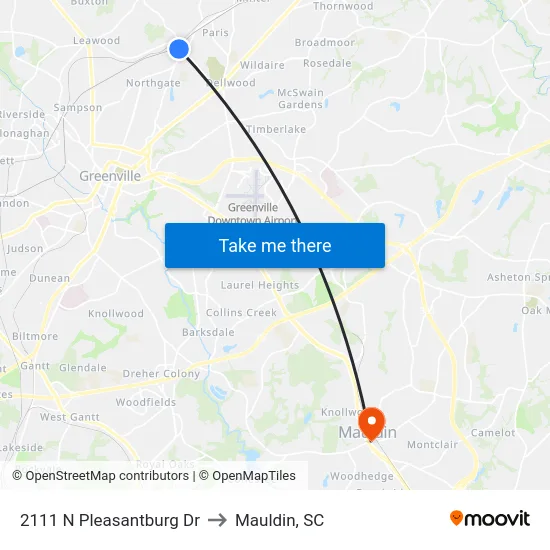 2111 N Pleasantburg Dr to Mauldin, SC map