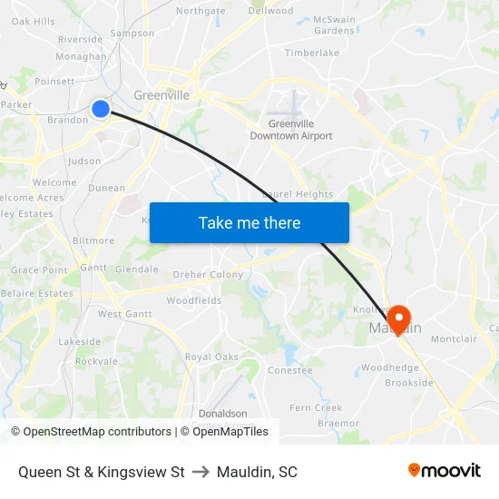 Queen St & Kingsview St to Mauldin, SC map