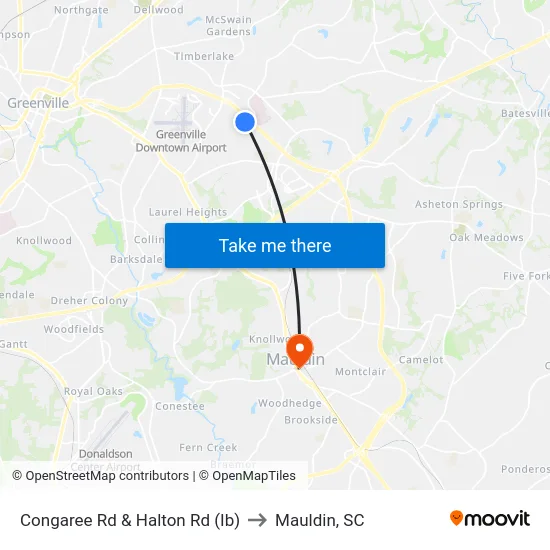 Congaree Rd & Halton Rd (Ib) to Mauldin, SC map