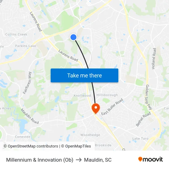 Millennium & Innovation (Ob) to Mauldin, SC map