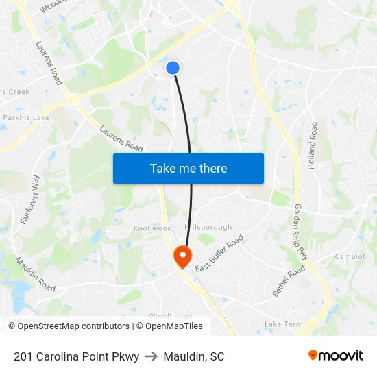 201 Carolina Point Pkwy to Mauldin, SC map