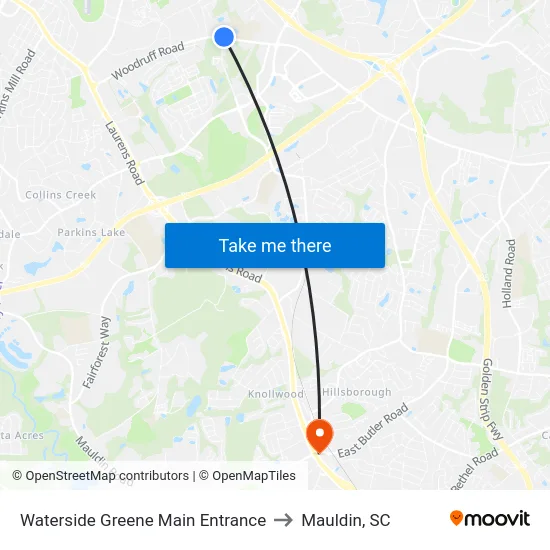 Waterside Greene Main Entrance to Mauldin, SC map
