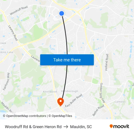 Woodruff Rd & Green Heron Rd to Mauldin, SC map