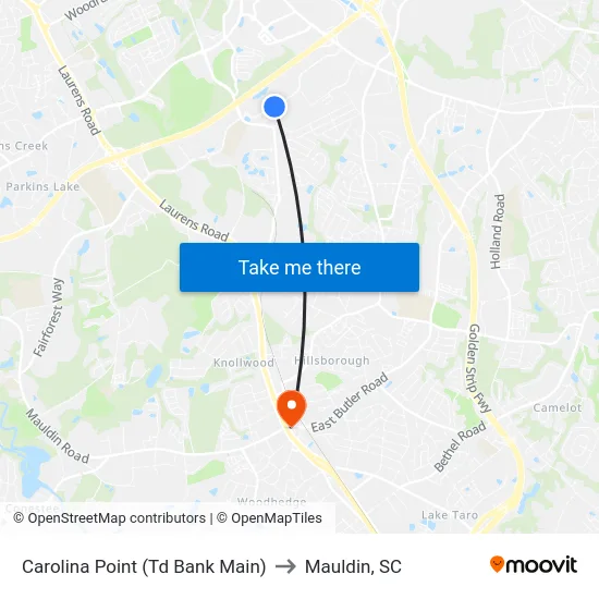 Carolina Point (Td Bank Main) to Mauldin, SC map