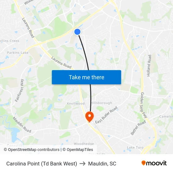 Carolina Point (Td Bank West) to Mauldin, SC map