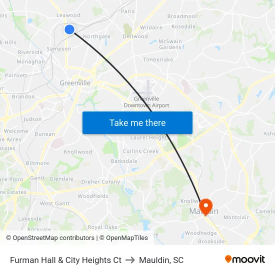 Furman Hall & City Heights Ct to Mauldin, SC map