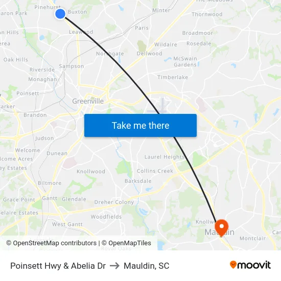 Poinsett Hwy & Abelia Dr to Mauldin, SC map